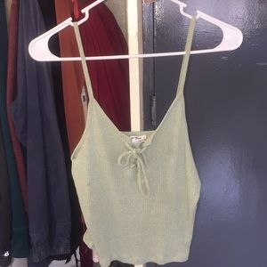 Lace Up Light Green Crop Top